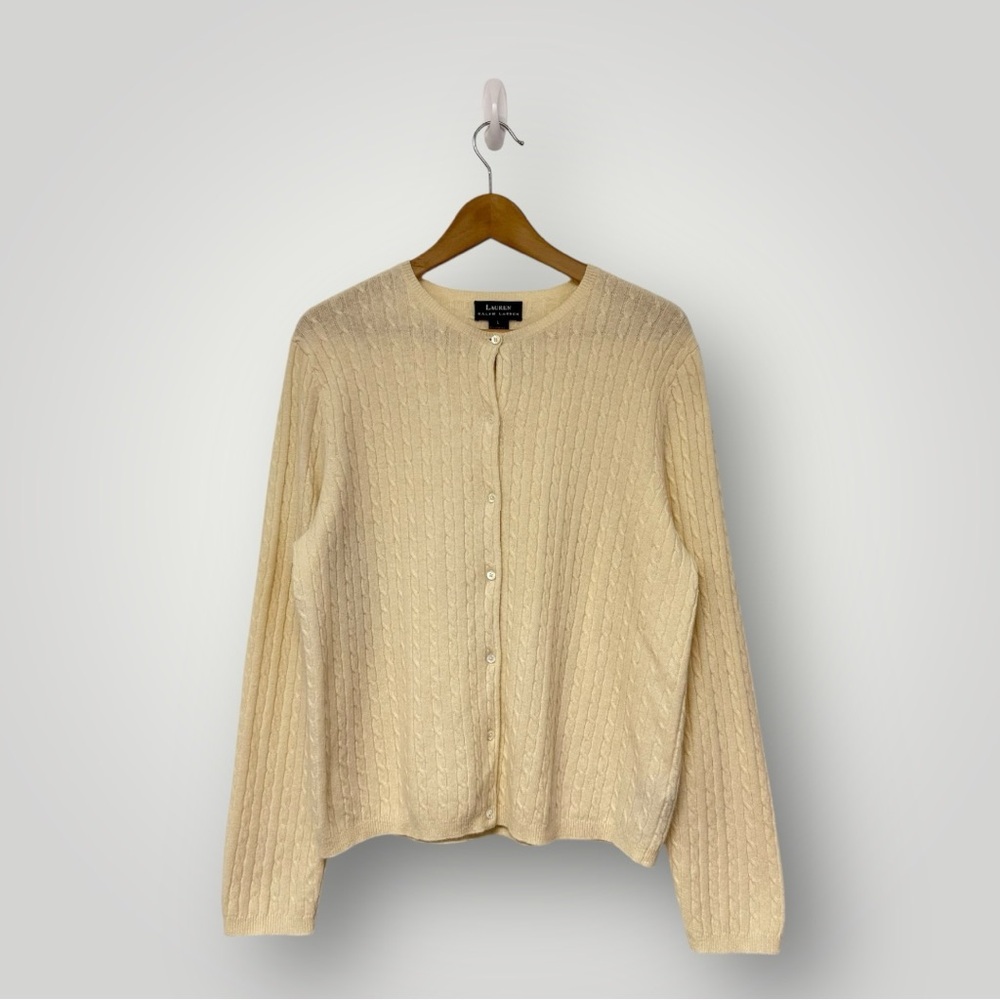 Lauren Ralph Lauren Rabbit Hair Wool Cashmere Blend Cable knit Button Cardigan L